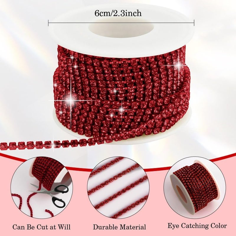Liwidon Rhinestone Chain 10 Yards Rhinestone Trim Dark Red Bling Diamond Rhinestones Strips 3mm Glitter Bling Crystal Rhinestones Close Chains Claw Cup Chains Trim for Sewing DIY Crafting Jewelry Clothes - Image 3